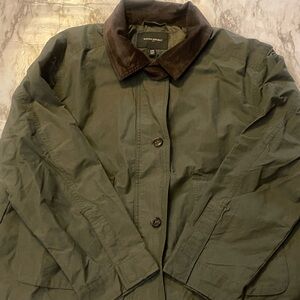 Banana Republic Factory Olive Utility Jacket with Dark Brown Collar